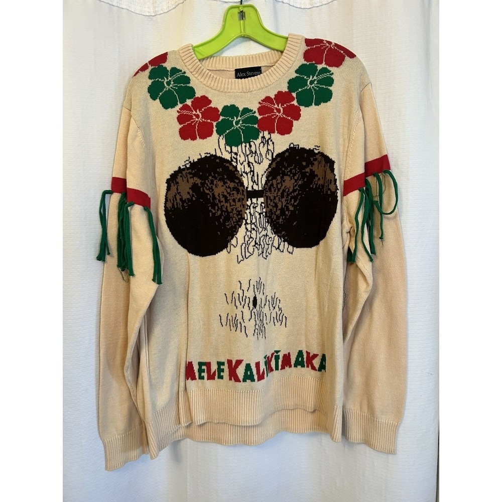 Alex Stevens Hawaiian Dancer Coconuts Ugly Christmas Sweater Lei Mens 2X Hairy